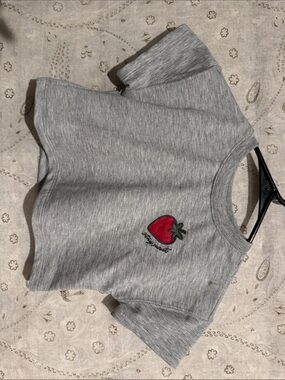 BearPaw Grey Kids Strawberry Tee with Red Fruit Patch
